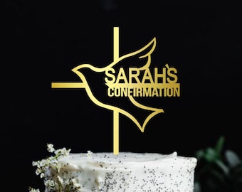 Adorno para tarta de Confirmación y Primera Comunión Adorno para tarta Dios te bendiga Cruz con paloma Bendice a este Niño Adorno para tarta Espíritu Santo
