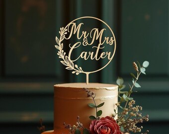 Adorno para pastel de bodas con nombre Sr. Sra., adorno personalizado para pastel de bodas con nombre de la novia y el novio, adorno rústico para pastel de bodas, estilo rústico bohemio personalizado.