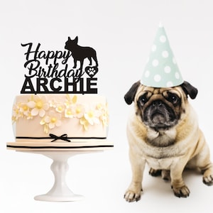 Dog Birthday Cake Topper Custom Name Sign Personalized Gift Dachshund Corgi Doberman Pinscher