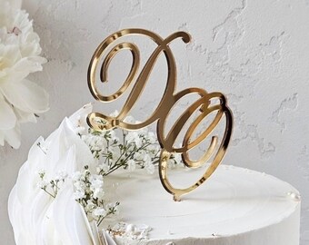 Adorno para tarta de bodas con espejo dorado / Adorno para tarta de feliz cumpleaños / Adorno para tarta de confirmación / Adorno para tarta con iniciales de nombre personalizado