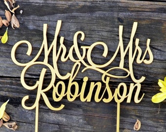 Wedding Cake Topper Personalized Mr and Mrs Custom Mr&Mrs Name Data Gold Silver Cake Toppers for wedding Black White Glitter Mirror