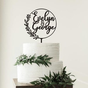 Cake Toppers for Wedding Wooden Wreath with Leaves and Berries Personalized Name Cake Topper Floral Wedding Decor Mr and Mrs image 7