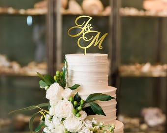 Adorno para tarta de bodas con espejo dorado, monograma personalizado, iniciales del nombre, dije para tarta