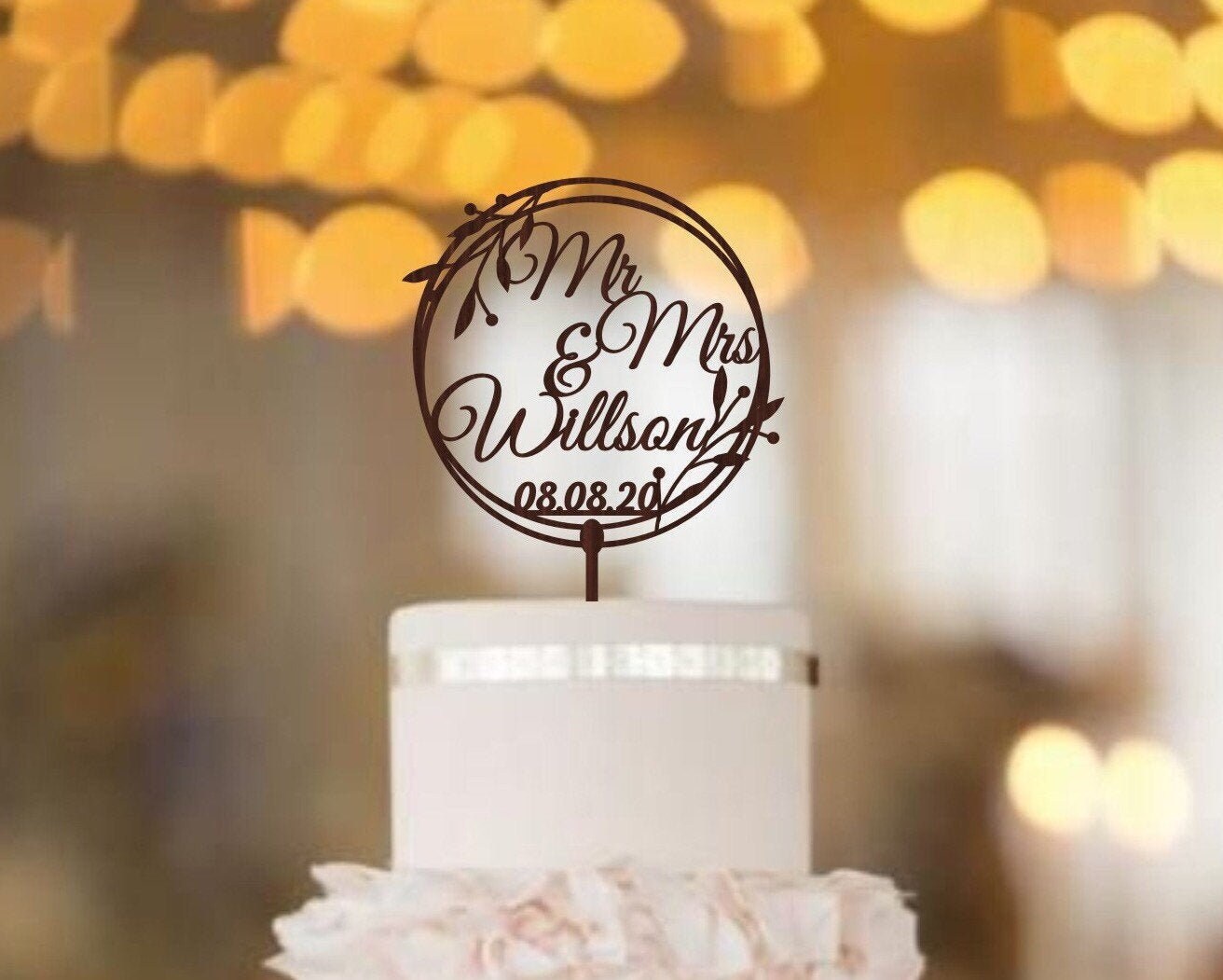 Círculo boda pastel Topper con corona inicial de madera pastel | Etsy