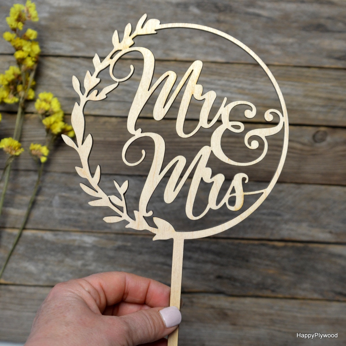 Wooden Cake Toppers for Wedding Mr and Mrs Cake Topper Wreath Etsy