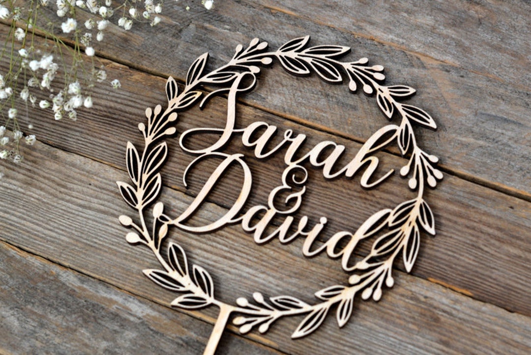 Wooden Cake Topper Wedding Mr and Mrs Personalized Name Boho Floral ...