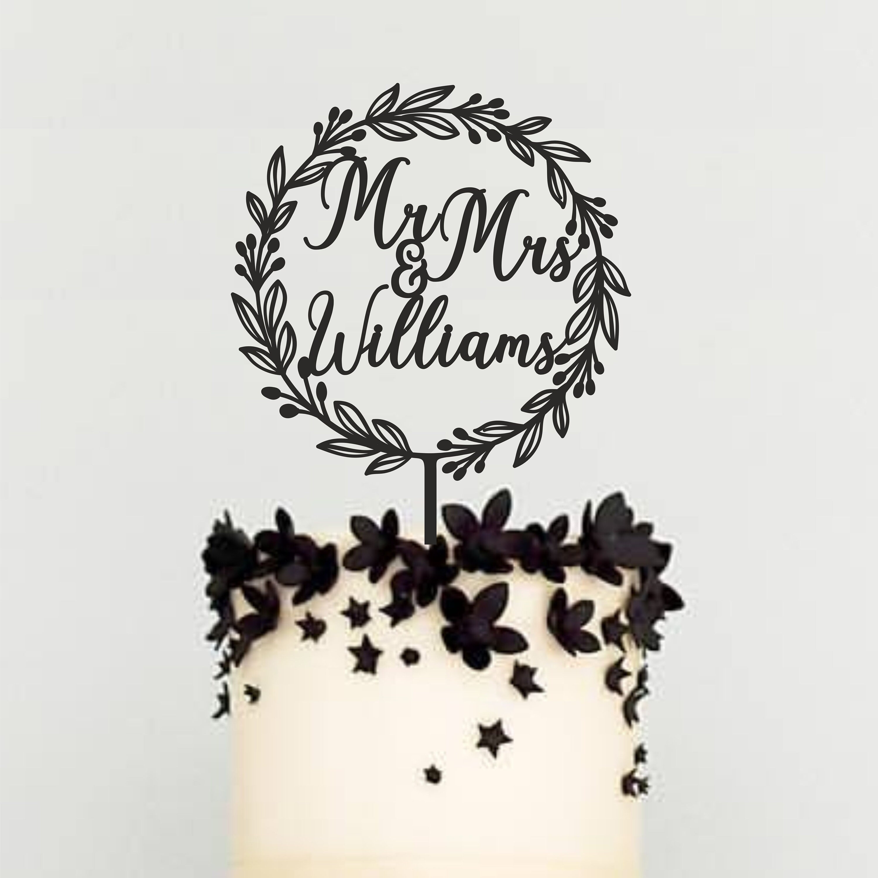 Wooden Cake Topper Wedding Mr and Mrs Personalized Name Boho Floral ...