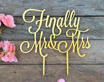Wedding Cake topper Finally Mr and Mrs Cake Toppers for Wedding Gold, silver, black, white Mirror Cake Topper
