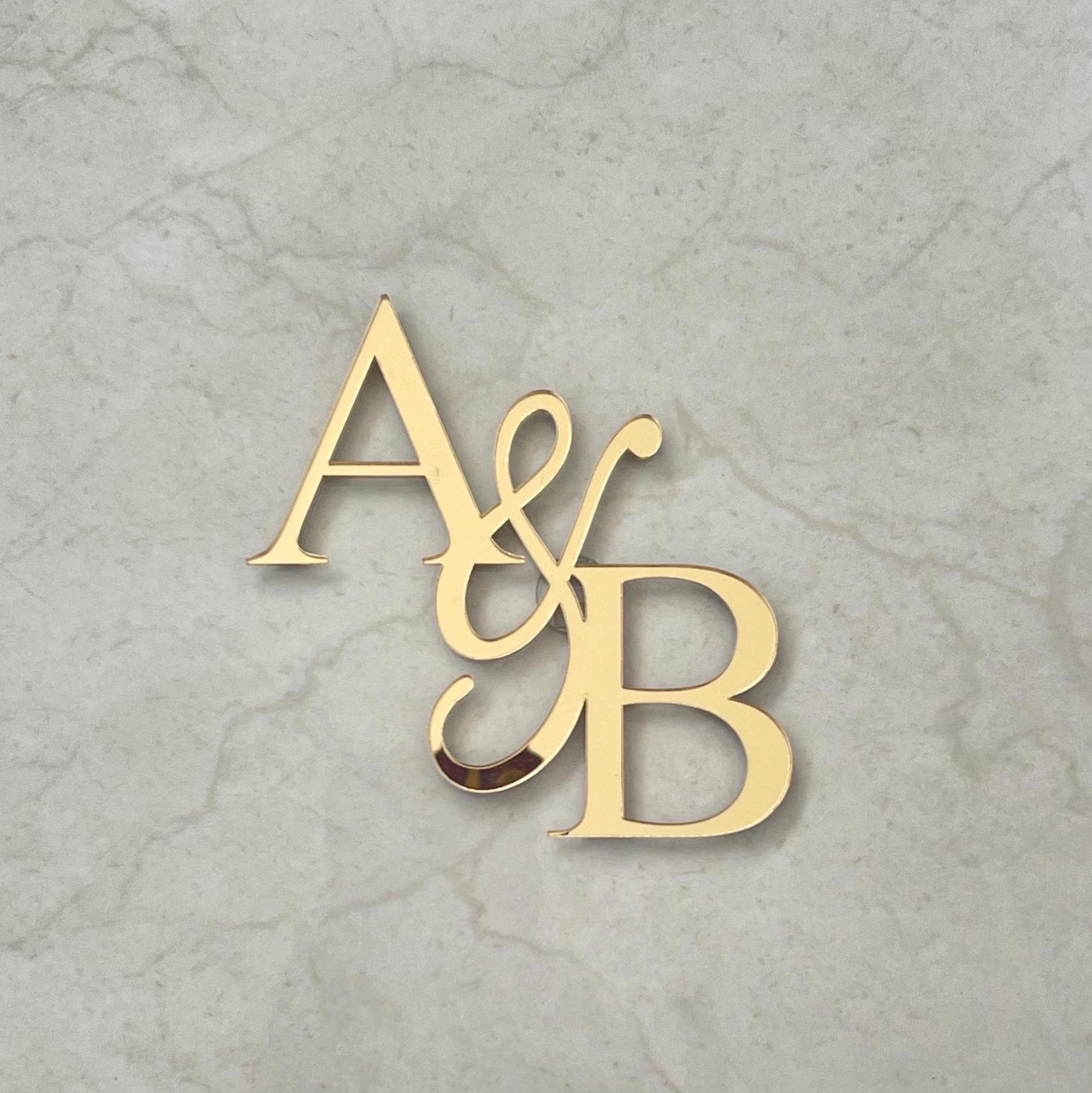 Initials Wedding Cake Topper, Charm Monogram Cake Topper, Custom Name Cake Toppers for Wedding, Mirrored Сalligraphy Letters Cake Topper