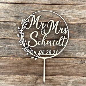 Cake Toppers for Wedding Wooden Wreath with Leaves and Berries Personalized Name Cake Topper Floral Wedding Decor Mr and Mrs image 3
