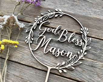 Adorno para tarta de bendición de Dios, adorno para tarta de primera comunión, adorno para tarta de bautizo, adorno para tarta de bautizo con corona, personalizado.