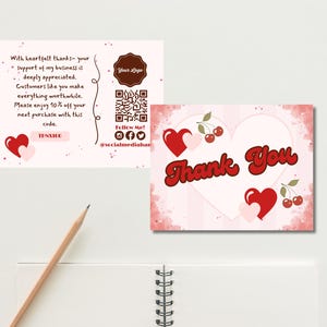 Cartão de agradecimento estilo coquete, totalmente editável, para impressão, com design feminino, estético rosa para uso comercial ou pessoal, download instantâneo.