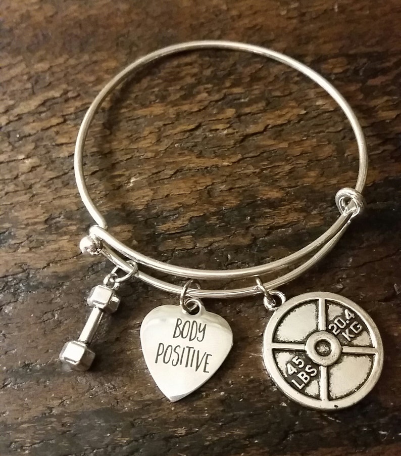 Body Positive Powerlifter Crossfit Fitness Motivation Bangle Charm Bracelet