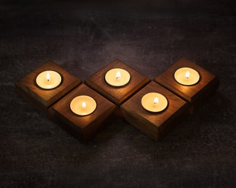 Sets of Wooden Tealight Candle Holders / Tealight Candles Included / Modern Candle Holder / Black Walnut Candle Holder