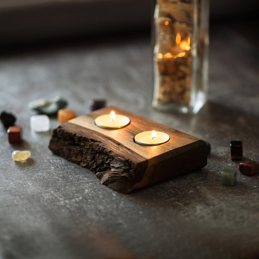 Live Edge Candle Holder / Two Tealight Candles Holder / Black Walnut