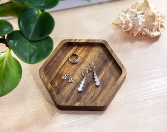 Wooden hexagon catchall Tray, wooden jewelry tray, personalized tray, bedside tray, wood key tray, catchall, wood watch tray