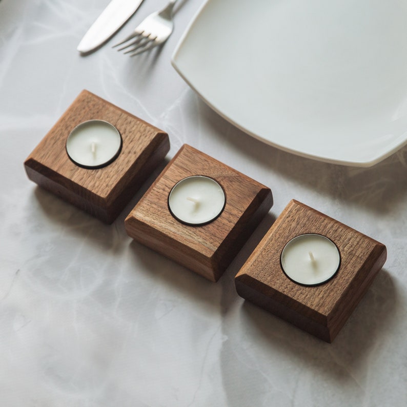 Sets of Wooden Tealight Candle Holders / Tealight Candles Etsy