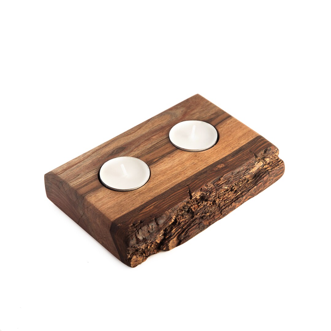 Two Tealight Candles Holder / Live Edge Candle Holder / Black Walnut