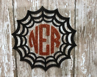 Spider Web Monogram Iron On Decal: Halloween Heat Transfer