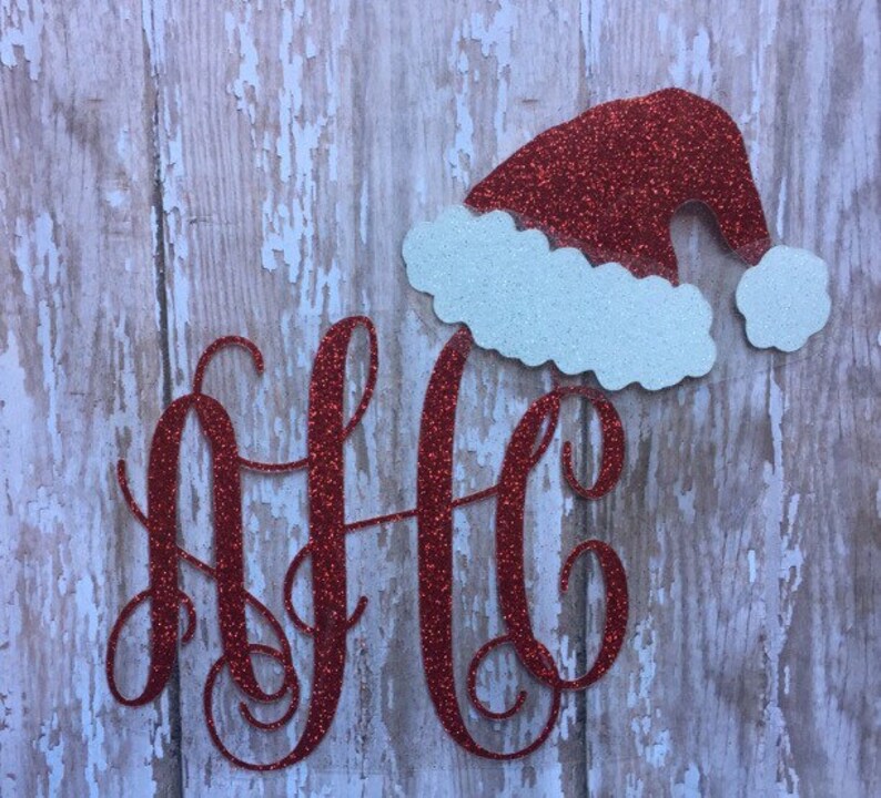 Santa Hat Monogram Iron on Decal/ Christmas Monogram/ Glitter Etsy