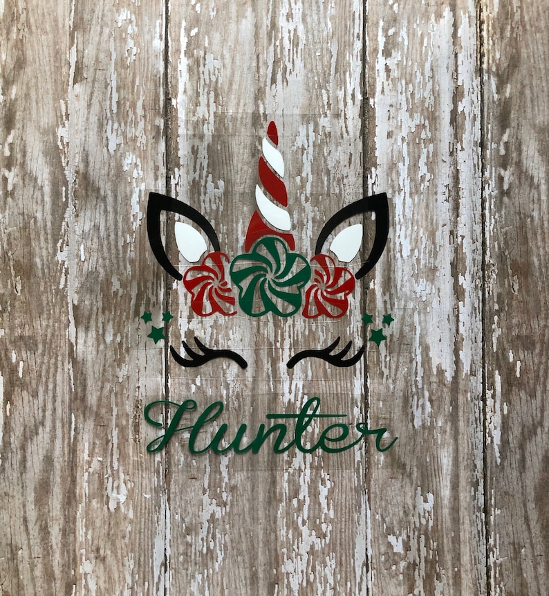 Candy Cane Unicorn With Name Iron on Decal/ Custom Christmas Etsy