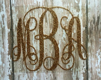 Monogram Iron on Decal. Glitter or non-glitter Iron on Decal. Custom Monogram Iron on Transfer. Bridal Party Monograms. Bridal Party Gifts