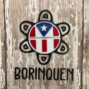 Puerto Rican Flag Iron On Decal: Boricua Taino Sun Heat Transfer