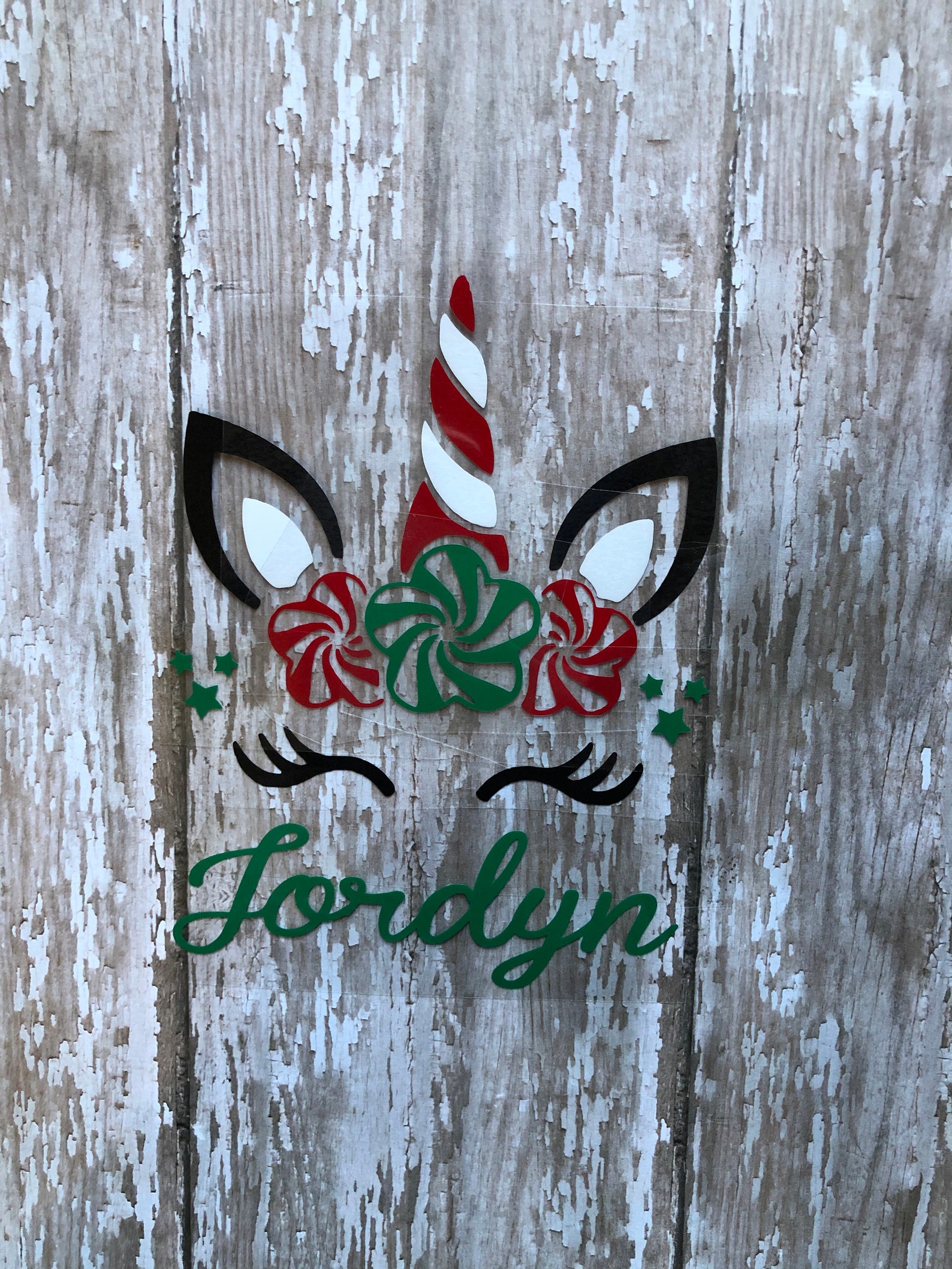 Candy Cane Unicorn With Name Iron on Decal/ Custom Christmas Etsy