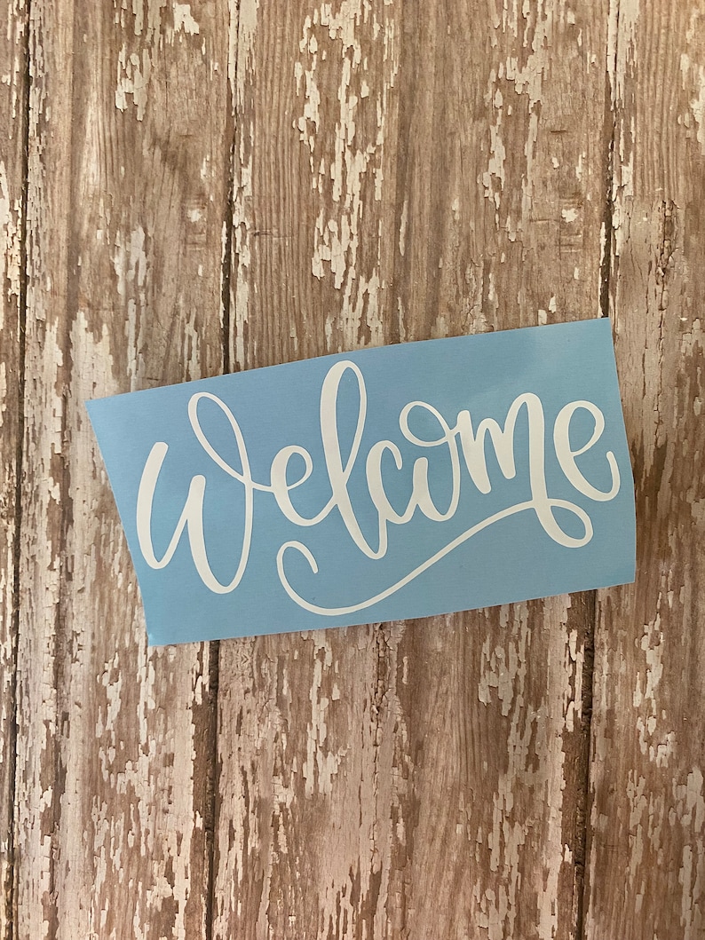 Vinyl sticker decal shown in the beautiful default script font. Sticker shown in white