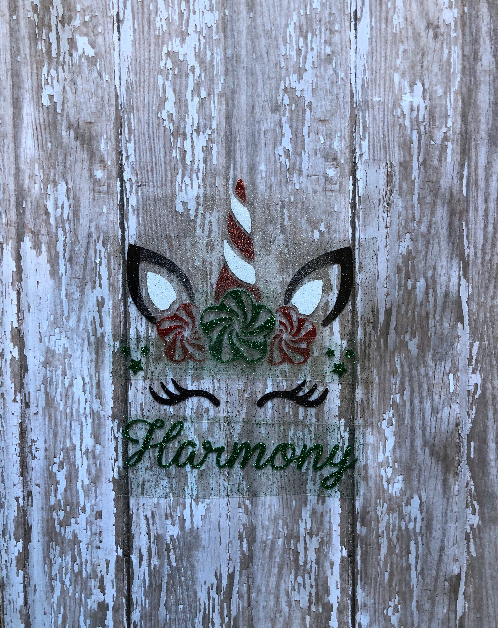 Candy Cane Unicorn With Name Iron on Decal/ Custom Christmas Etsy