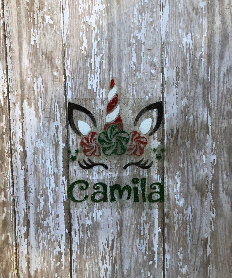 Candy Cane Unicorn With Name Iron on Decal/ Custom Christmas Etsy