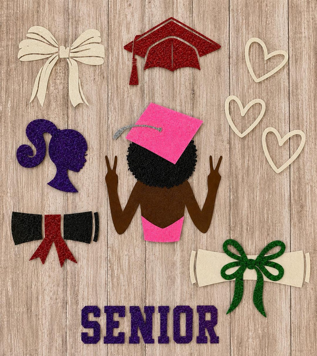 Senior Jean decorative Iron-On Decals: Graduation Cap, Bow, Stars