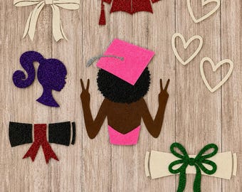 Senior Jean decorative Iron-On Decals: Graduation Cap, Bow, Stars