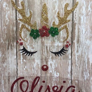 Personalized Glitter Unicorn Reindeer Iron-on Decal, DIY Christmas Gift heat transfer decal