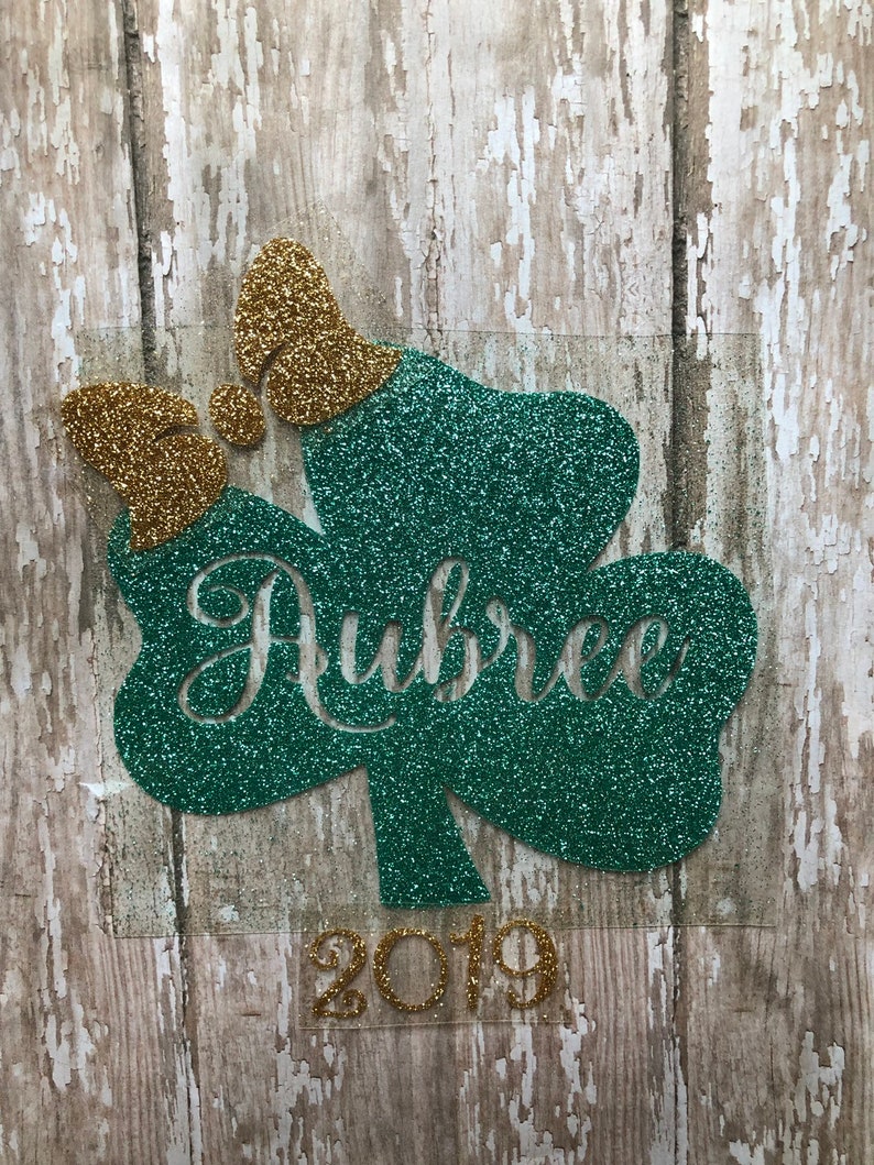 Shamrock with Name Iron on Decal/ DIY St. Patrick's Day Shirt/ Shamrock Monogram Iron on Decal/ DIY St. Patrick's Day Baby or Kids Shirt image 2