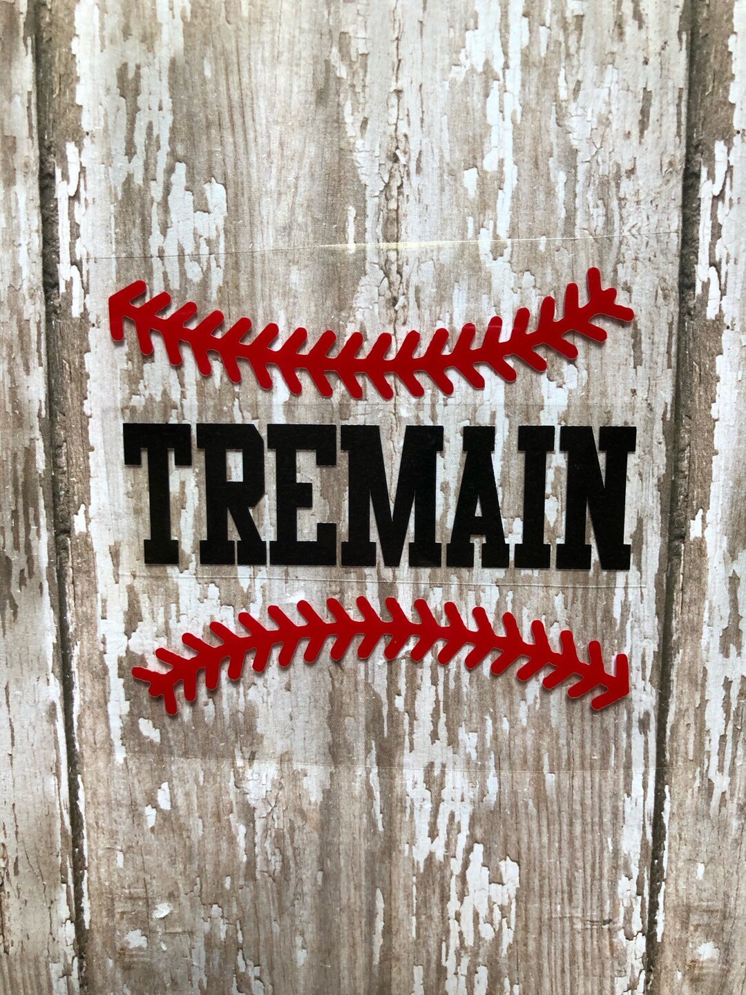 Baseball With Name Iron on Decal. Personalized Baseball Stitching Decal