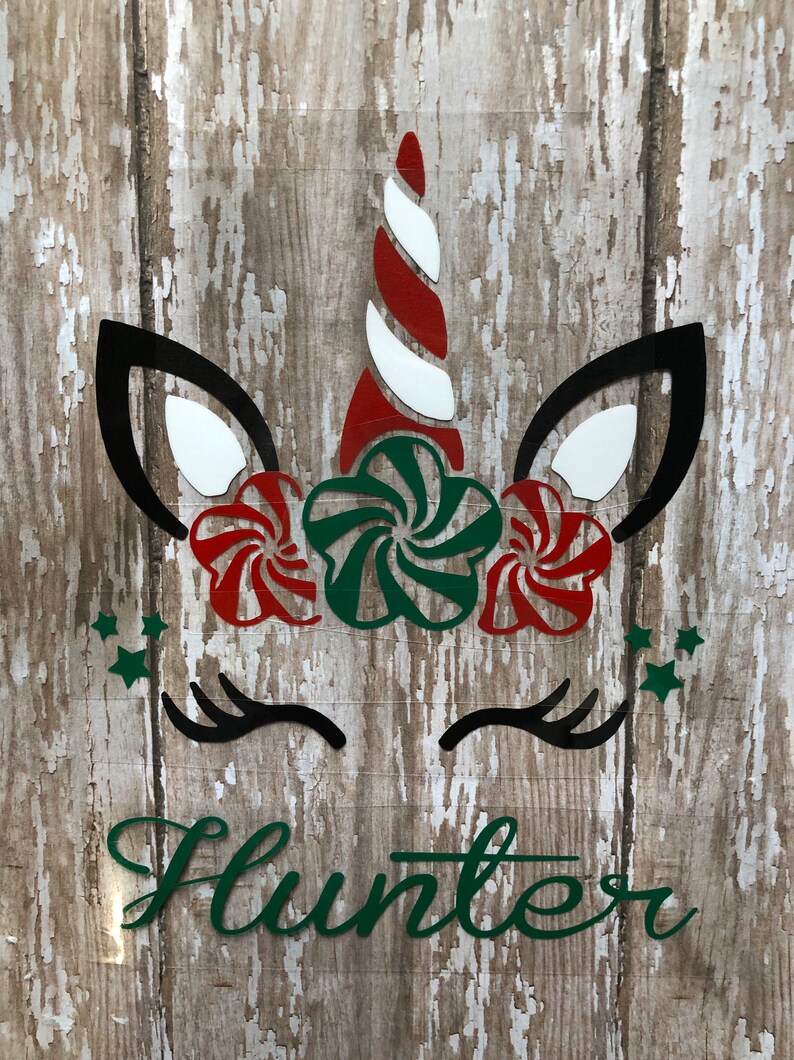 Candy Cane Unicorn With Name Iron on Decal/ Custom Christmas Etsy