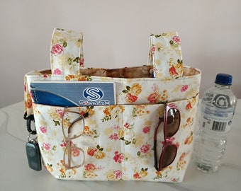 Torba spacerowa Floral z uchwytem na butelkę: organizer na wózek inwalidzki