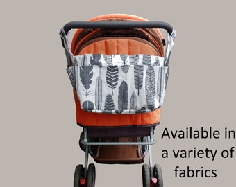 Zipped Pram Caddy: Cotton Stroller Organiser Bag, Shoulder Strap