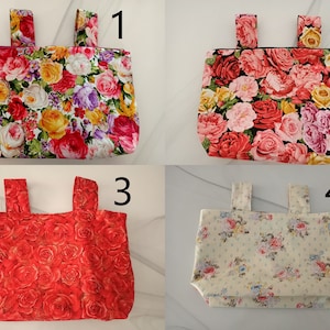 Borsa per sedia a rotelle floreale con cerniera: organizer per bracciolo realizzato a mano