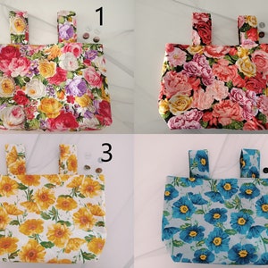 May include: Four fabric bags with floral patterns. The bags have two loops at the top for hanging. The bags are numbered 1 through 4.