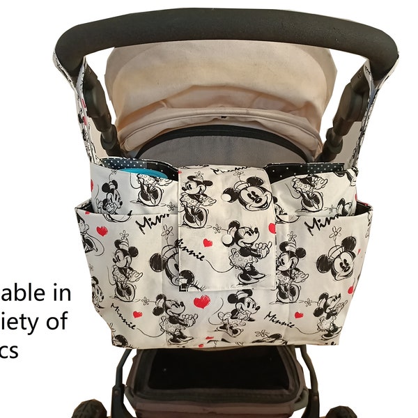 pram caddy - double pram organiser -shoulder bag-stroller organiser kid's wheelchair bag organiser - Mickey Mouse and Donald Duck theme