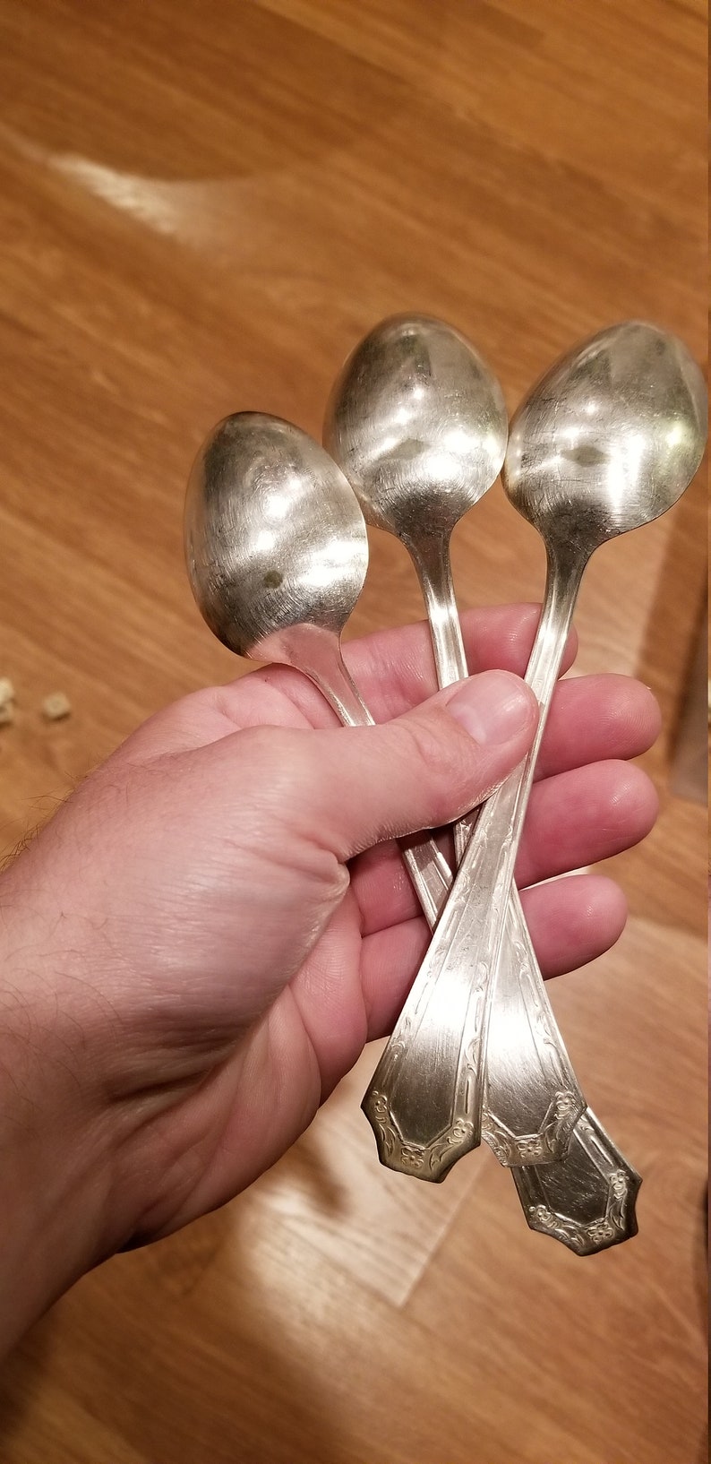 Set of 3 Alpha patter fair field silver plate spoons 7 inches