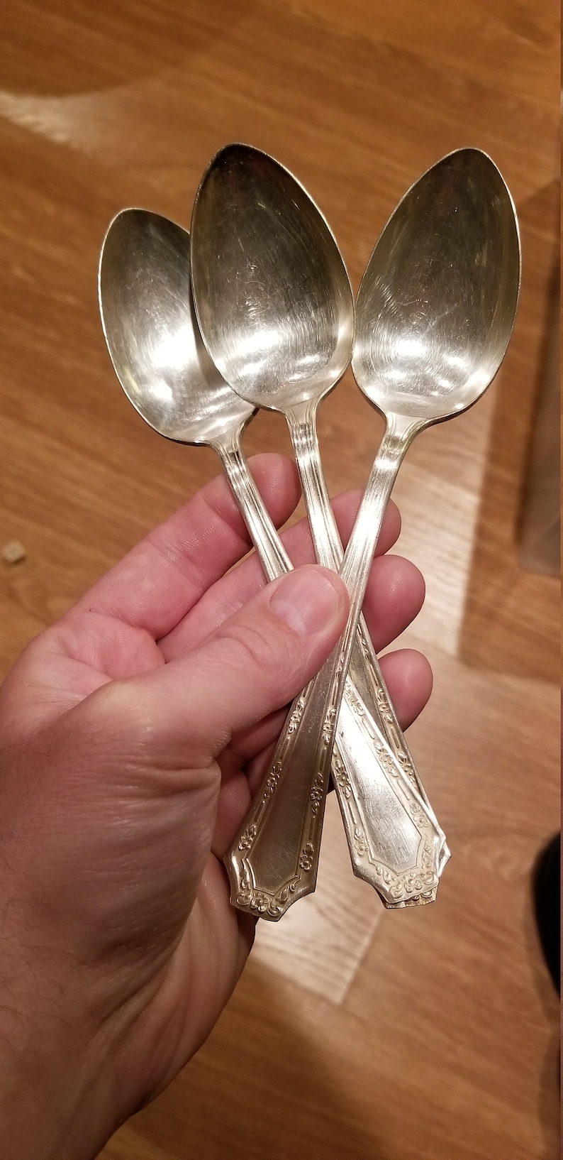Set of 3 Alpha patter fair field silver plate spoons 7 inches