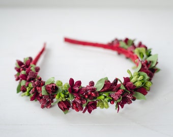 Serre-tête couleur marsala / fabriqué en Ukraine / accessoire de mariage marsala / couronne de fleurs avec fleurs marsala