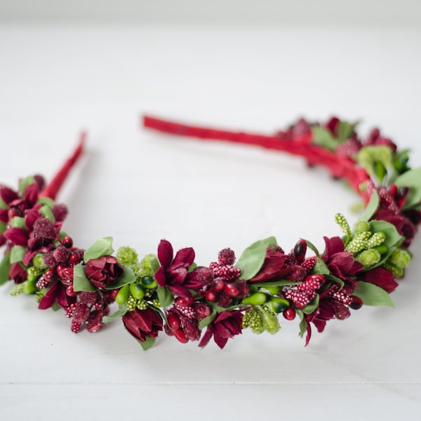 Marsala color headband / made in Ukraine / marsala wedding accessory / flower crown with marsala flowers