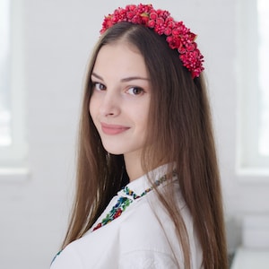 Vinok / rose flower crown / ukrainian headband / red roses floral crown / ukrainian vinok / flower headband adult / red / rose / berry