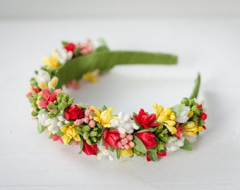 Couronne florale de couleurs de printemps / bandeau de fleur / fleuriste haedband / Couronne tulipe / ukrainien vinok / fabriqué en Ukraine