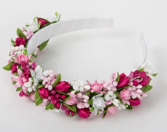 Pink floral crown / girl headband/ flowergirl crown / ukrainian tulip flower crown/ pink lily tulip / vinok / floral crown