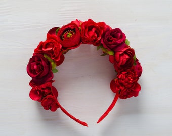 Roses rouges fleur couronne flolar rose rouge Couronne ukrainienne bandeau Couronne rose rouge Vinok Roses ukrainien Couronne de fleurs Made in Ukraine